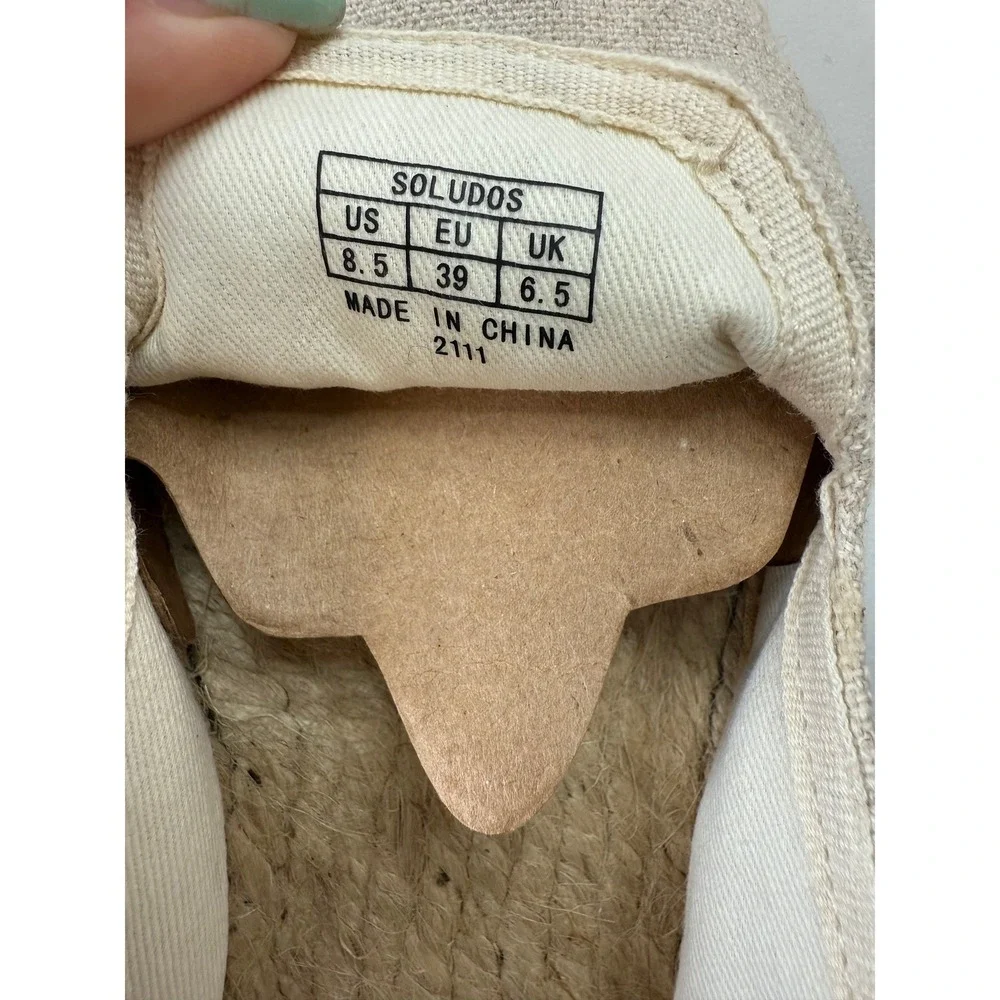 Soludos Watermelon Juice Platform Espadrilles Sand Linen Flats Womens 8.5 NEW